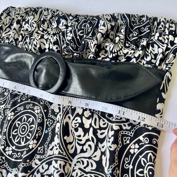 Black & White Strapless Dress w/ Reflective Embellishments & Faux Leather Belt - Picture 9 of 13